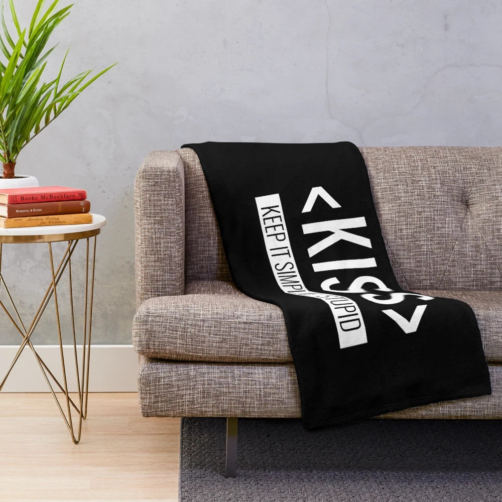 Minimalist plush blanket featuring the "Keep It Simple Stupid" (KISS) principle design for programmers and coders