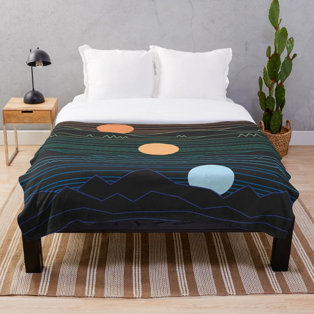 Minimalist landscape plush blanket with geometric patterns and nature-inspired design