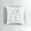Minimalist line art graphic illustration of a couple sitting together with their backs facing on a bench