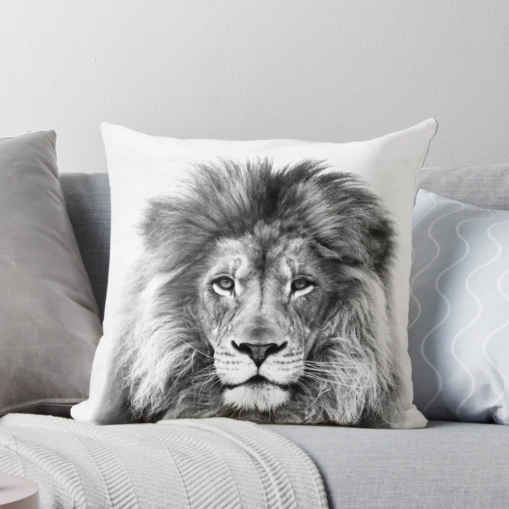 Minimalist lion pillow for modern nursery and kids room