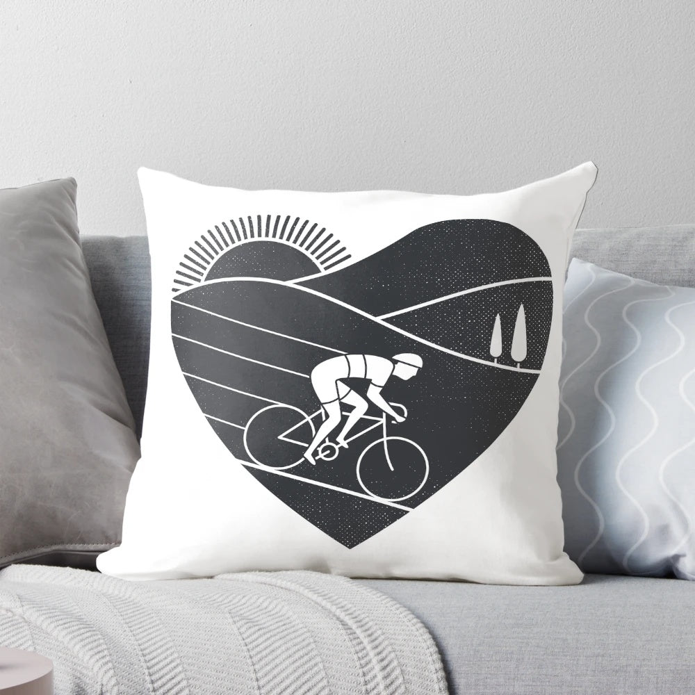 Minimalist design cycling pillow with bicycle graphic