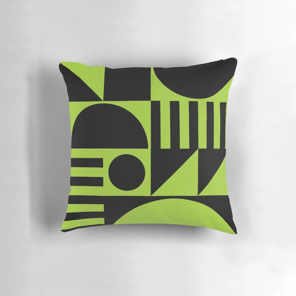 Mid century modern geometric abstract pattern pillow with triangles and circles
