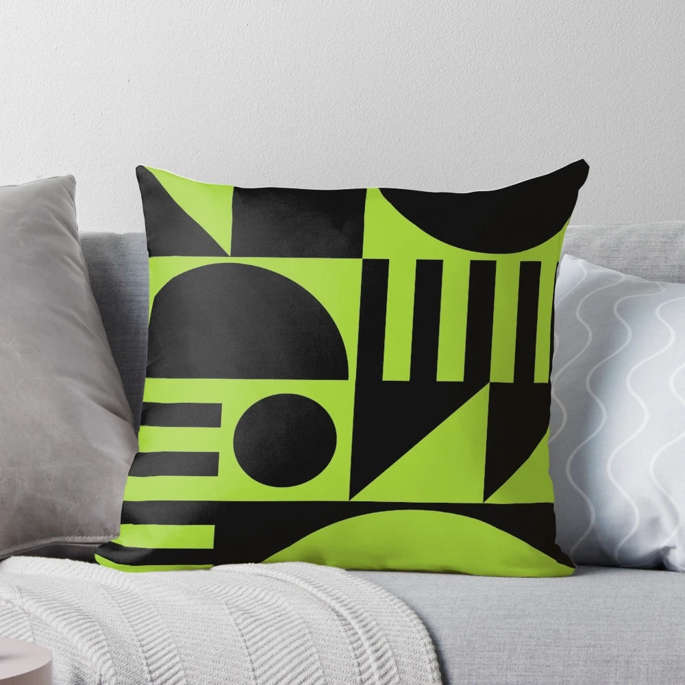 Mid century modern geometric abstract pattern pillow with triangles and circles