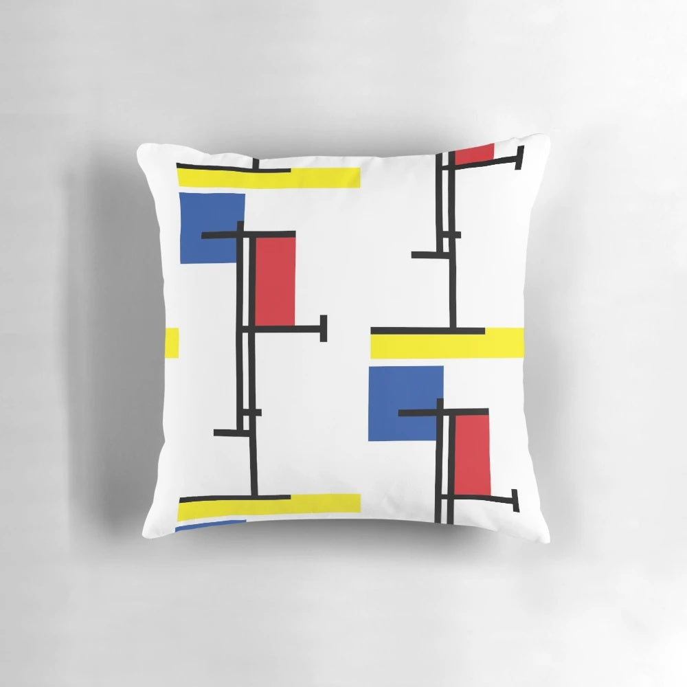 Minimalist modern art pillow with a vibrant De Stijl abstract design