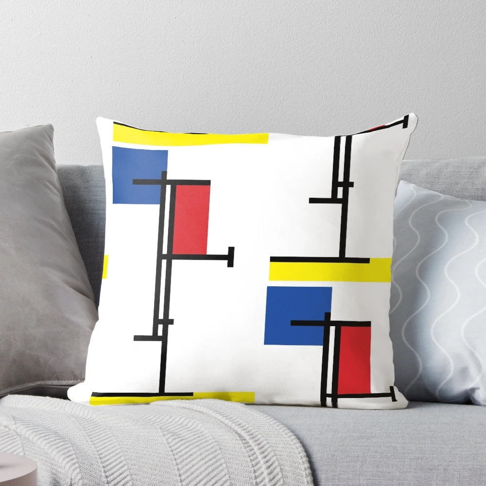 Minimalist modern art pillow with a vibrant De Stijl abstract design
