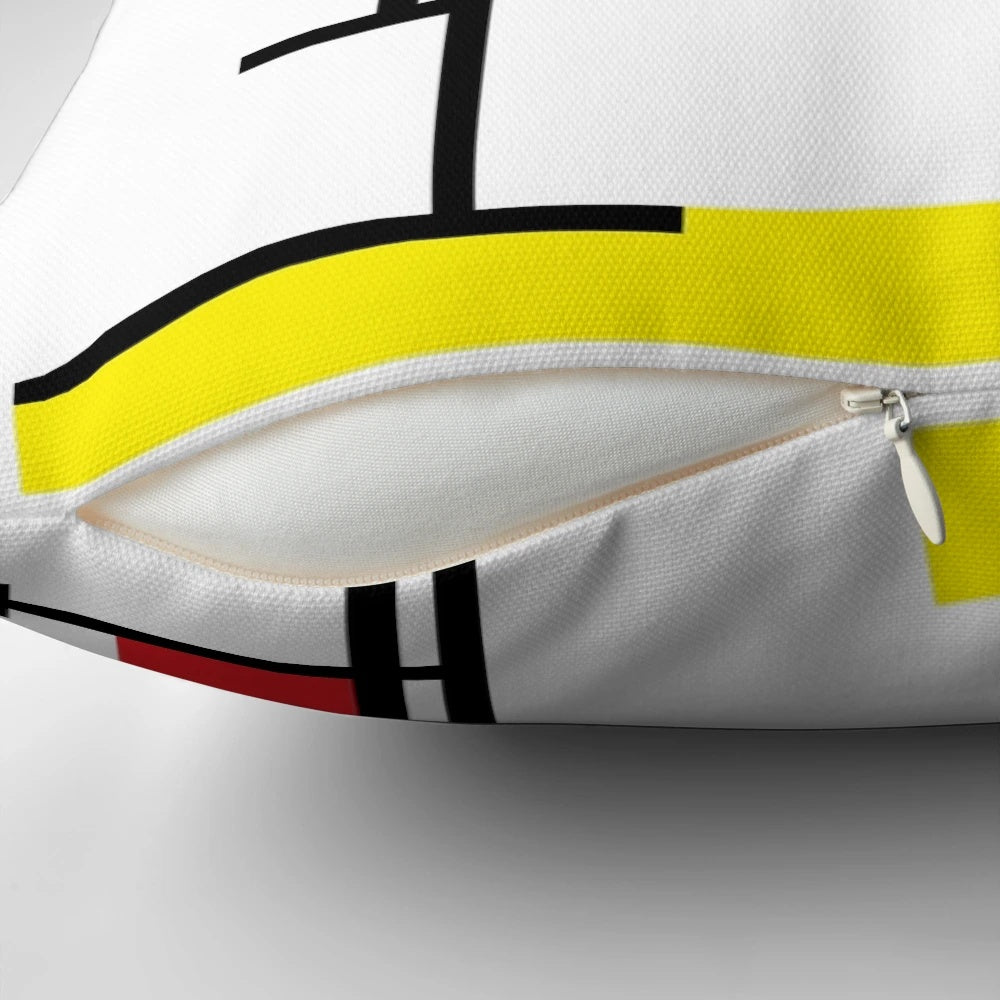 Minimalist modern art pillow with a vibrant De Stijl abstract design