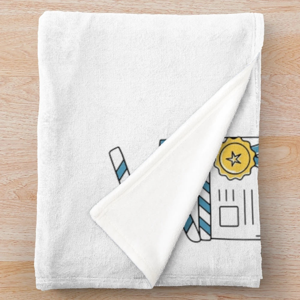 Plush blanket with minimalist movie clapperboard and award icon design