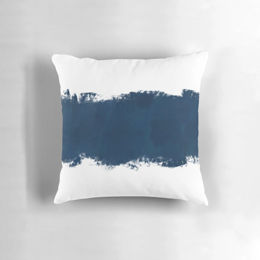 Minimalist navy blue and white abstract painted stripe pillow