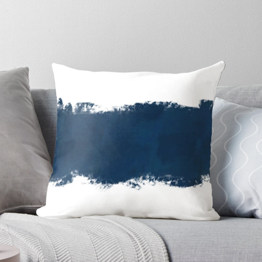Minimalist navy blue and white abstract painted stripe pillow