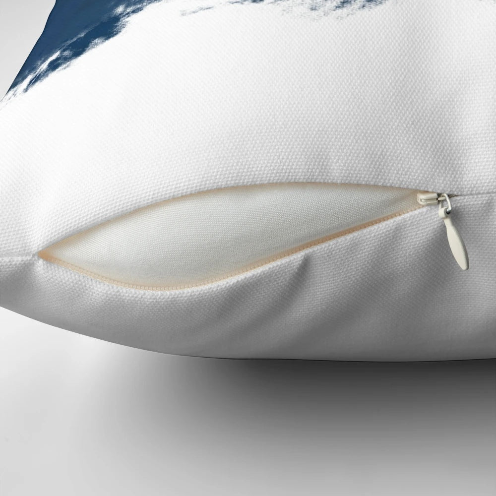 Minimalist navy blue and white abstract painted stripe pillow