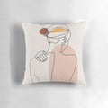 Minimalist black and white illustration of a nude female figure on a pillow.