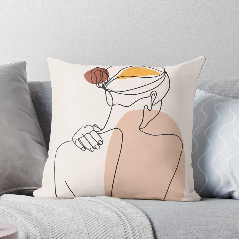 Minimalist black and white illustration of a nude female figure on a pillow.