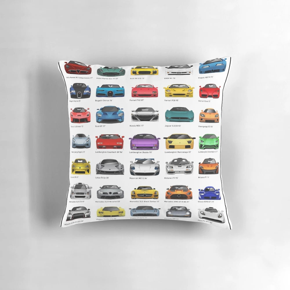 Minimalist pillow with sleek sports car illustration
