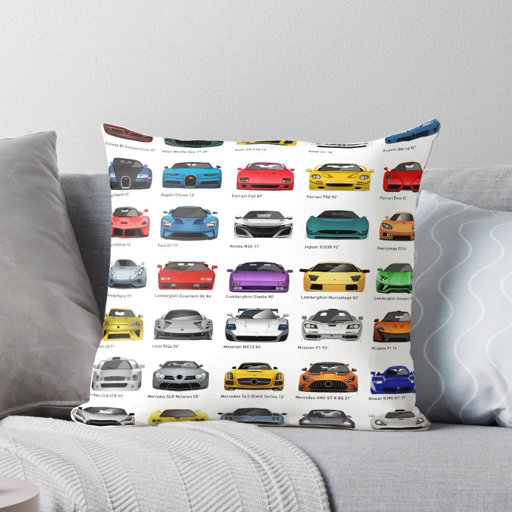 Minimalist pillow with sleek sports car illustration