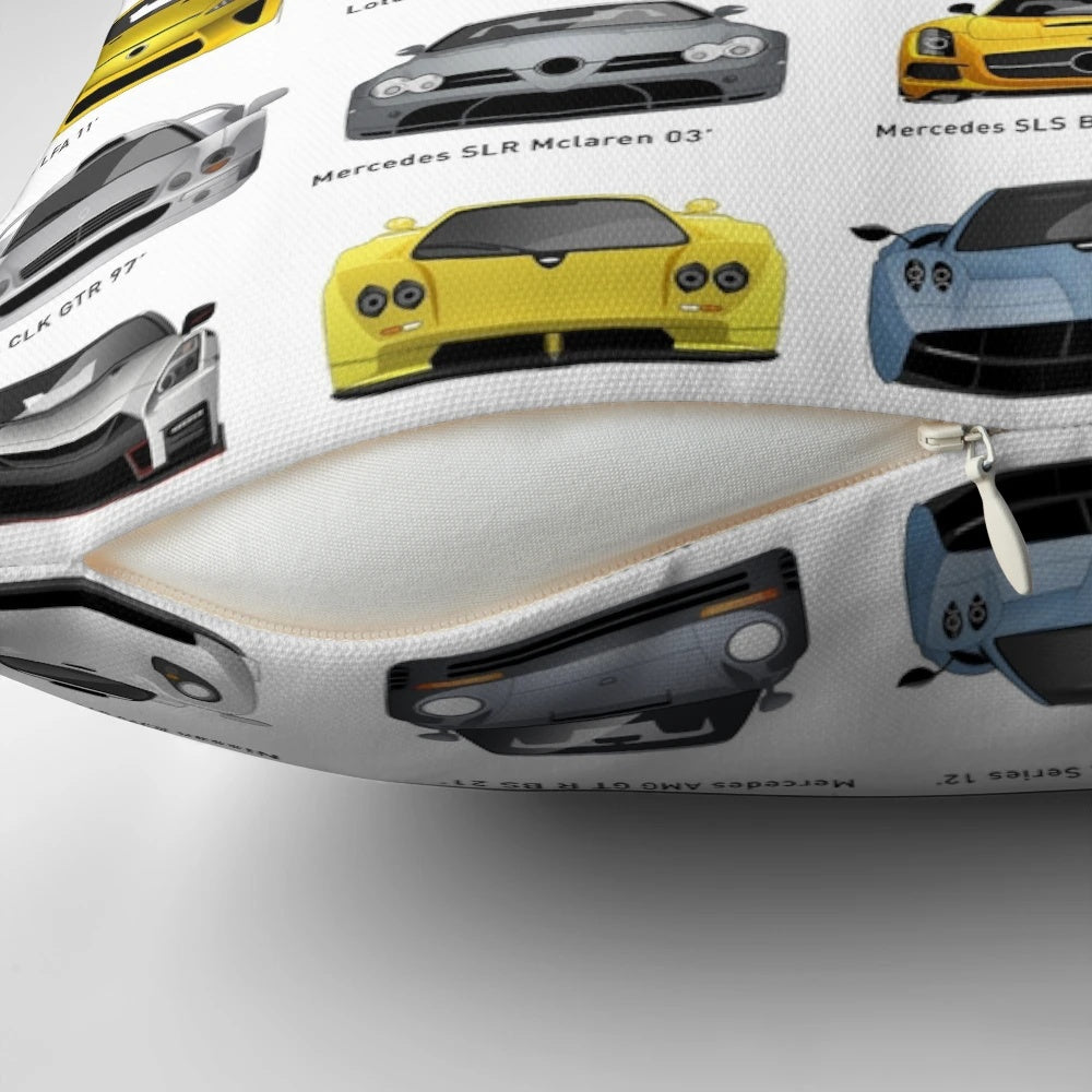 Minimalist pillow with sleek sports car illustration