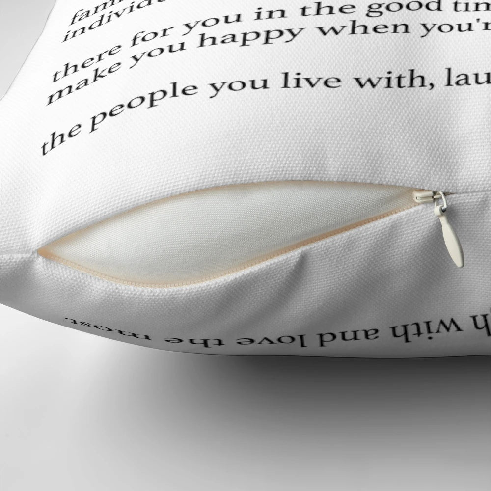 Minimalist black and white pillow featuring the Maori word "whanau" meaning family