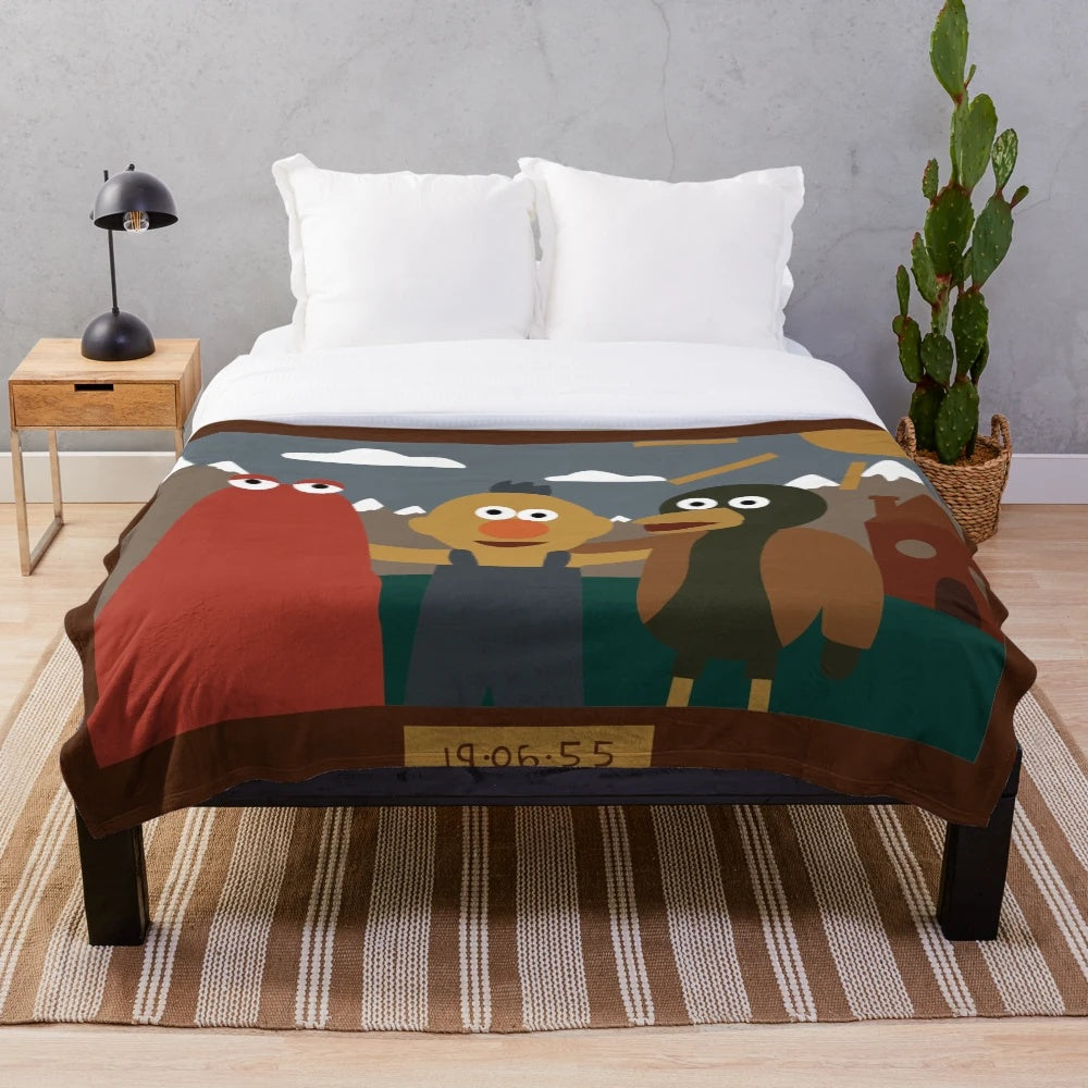 Minimalist plush blanket featuring characters from the horror animation series Don't Hug Me I'm Scared