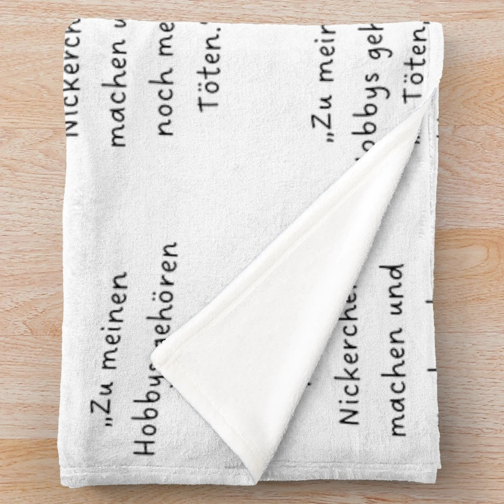 Minimalist plush blanket with handwritten-style "Hobbies" design
