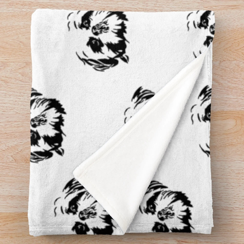 Minimalist shih tzu line art design on a plush and cozy blanket
