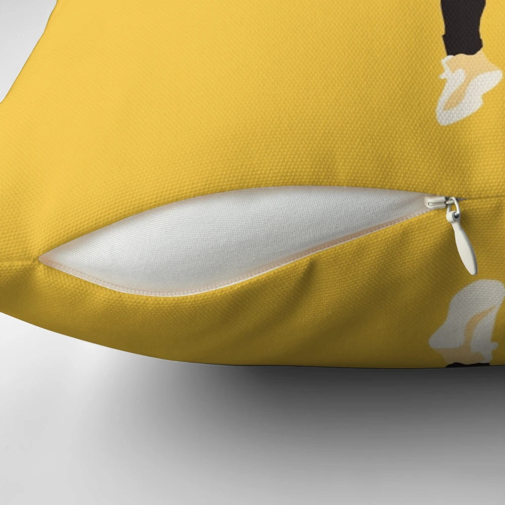 Minimalist cartoon illustration of basketball player Steph Curry on a soft, plush pillow