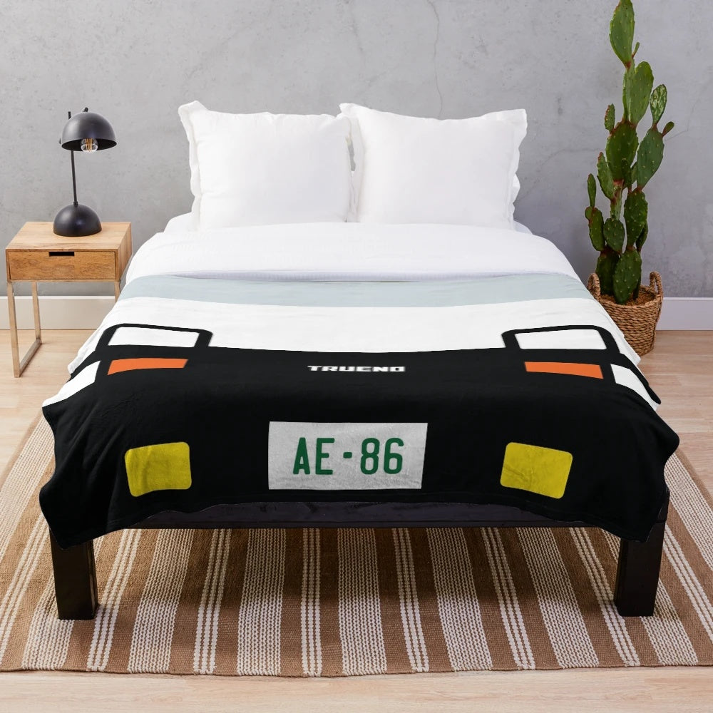 Soft and cozy plush blanket featuring a minimalist design of the iconic Toyota AE86 Trueno car from the anime Initial D