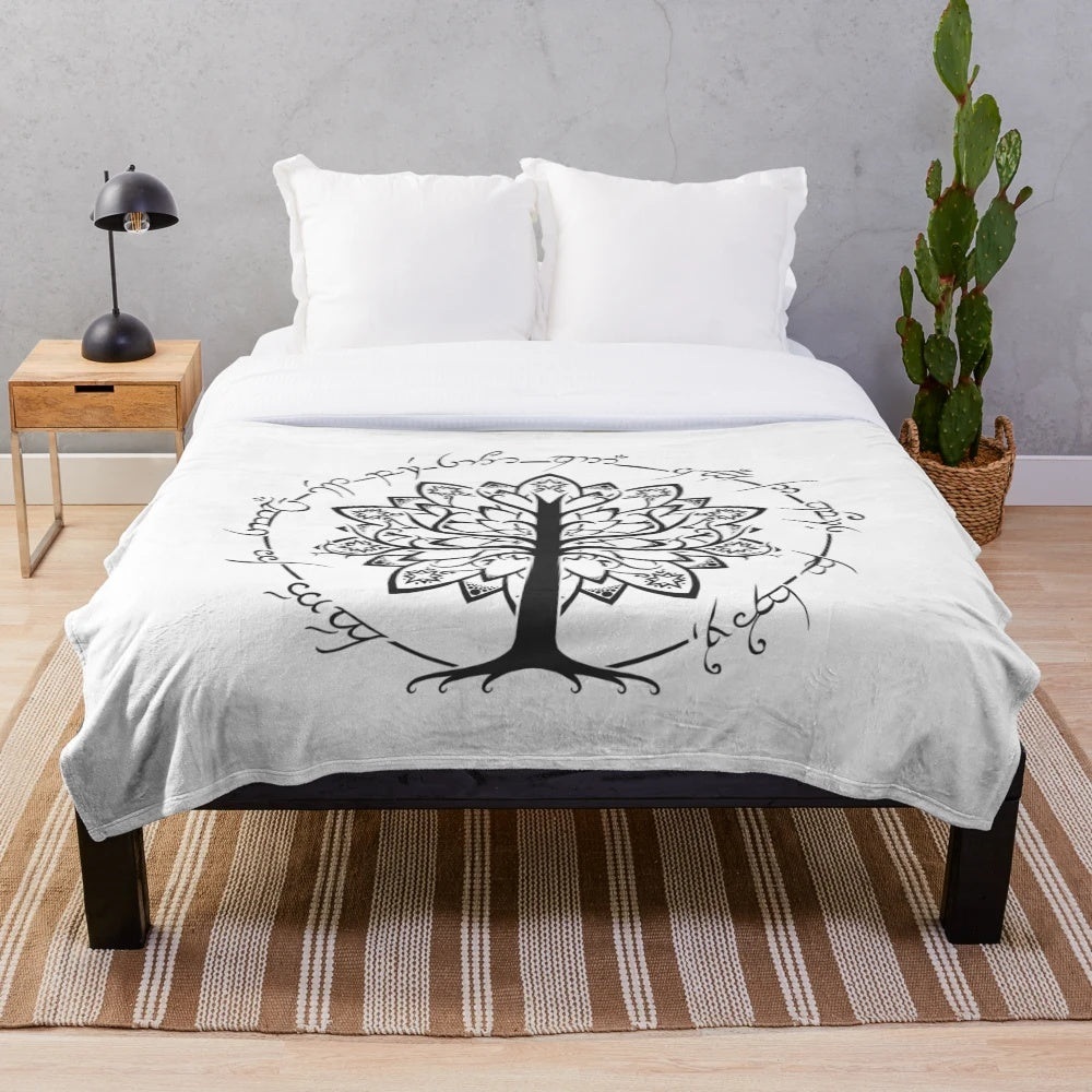 Minimalist white tree plush blanket
