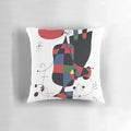 Minimalistic abstract art pillow with black lines, inspired by the iconic paintings of artist Joan Mirò.