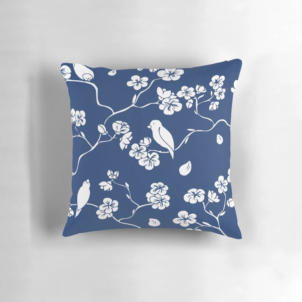 Minimalistic blue cherry blossom pattern plate design Pillow