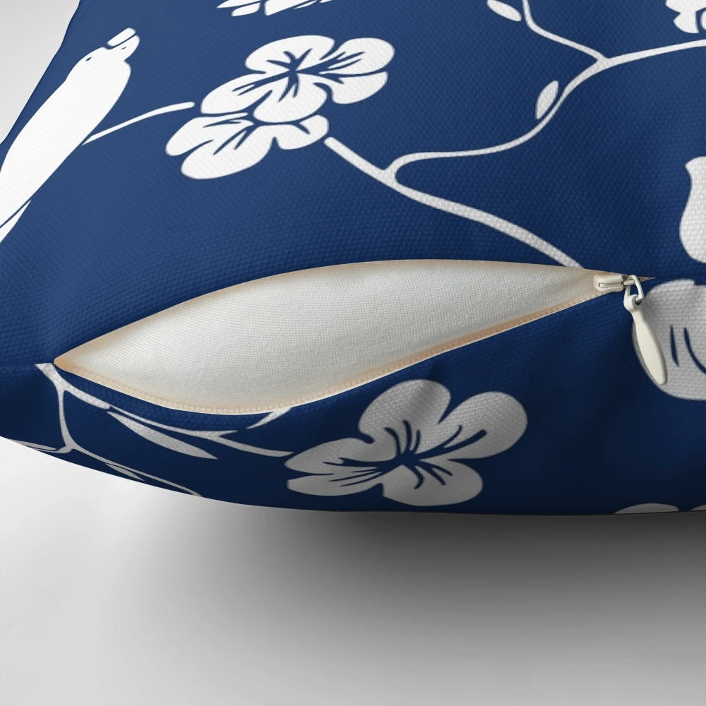 Minimalistic blue cherry blossom pattern plate design Pillow