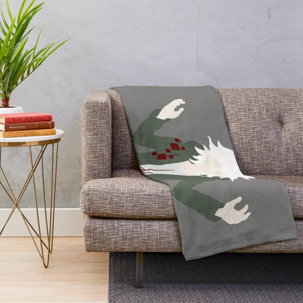 Minimalistic plush blanket featuring the character Nagito Komaeda from the Danganronpa video game series
