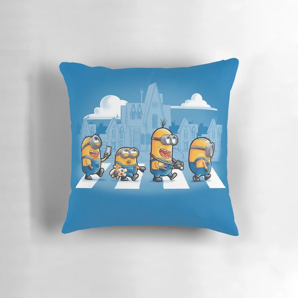 Vibrant Minions Pillow inspired by the Beatles, a playful pop culture home decor piece