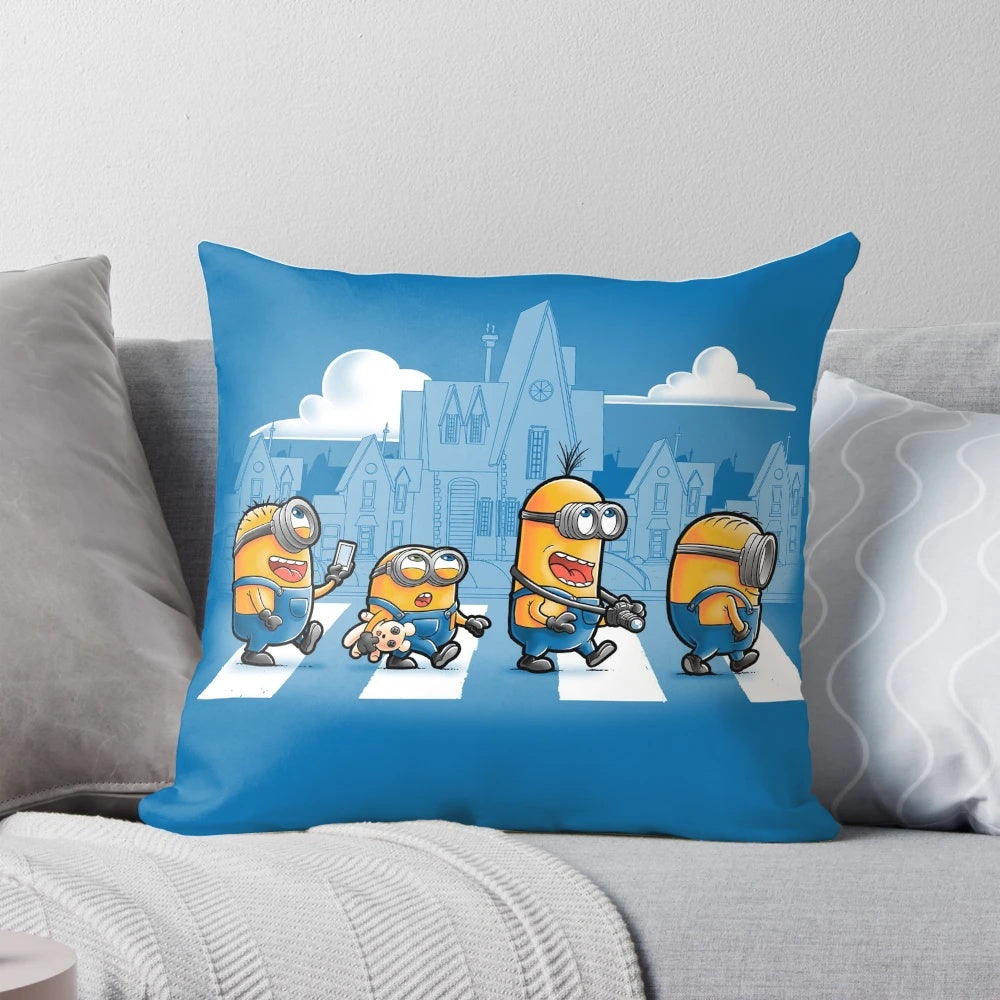 Vibrant Minions Pillow inspired by the Beatles, a playful pop culture home decor piece