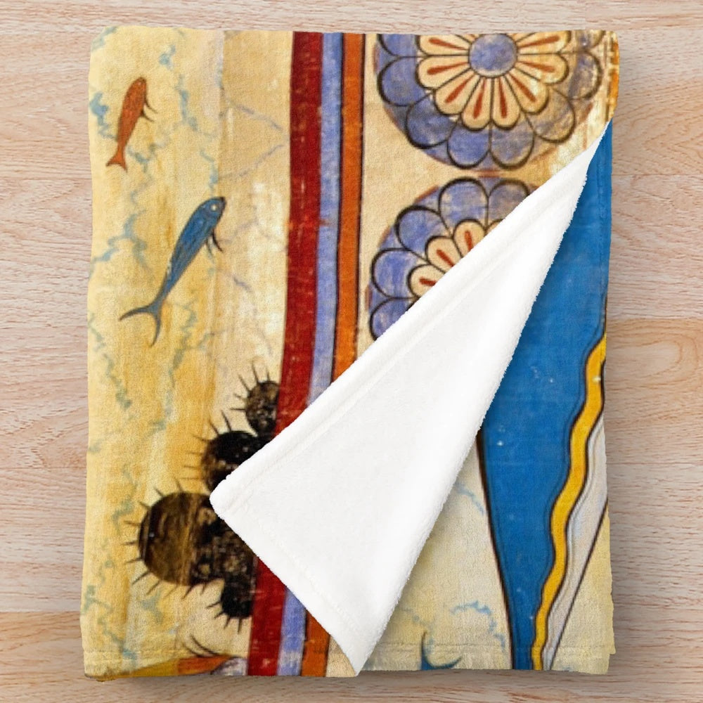 Minoan Dolphins Plush Blanket - Vibrant Ancient Greek Décor
