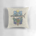 Minoan fresco-inspired pillow featuring a great white shark and other marine life