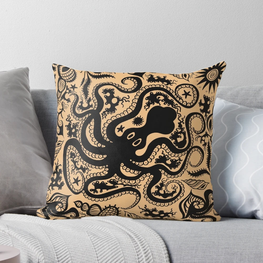 Minoan-inspired decorative pillow featuring a marine-themed pottery pattern with octopus design