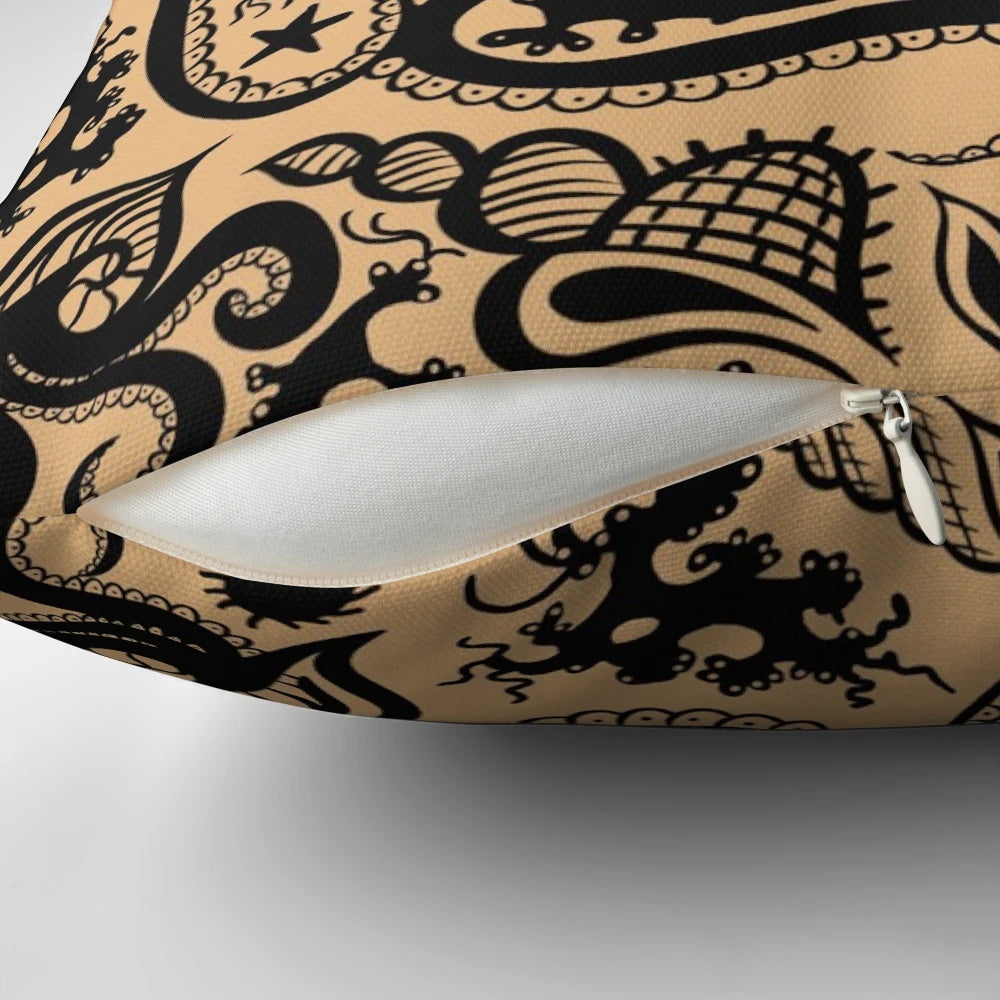 Minoan-inspired decorative pillow featuring a marine-themed pottery pattern with octopus design