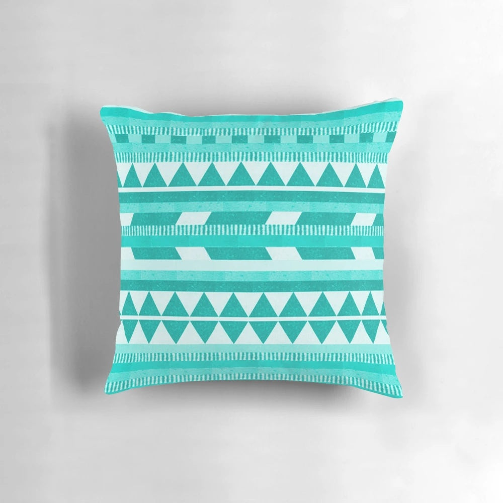 Mint green, aztec-patterned decorative throw pillow for modern, bohemian home decor