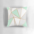 Mint green, grey, and gold geometric patterned decorative pillow for modern home accents