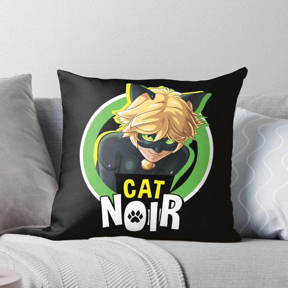 Miraculous Ladybug-inspired decorative pillow featuring the character Cat Noir