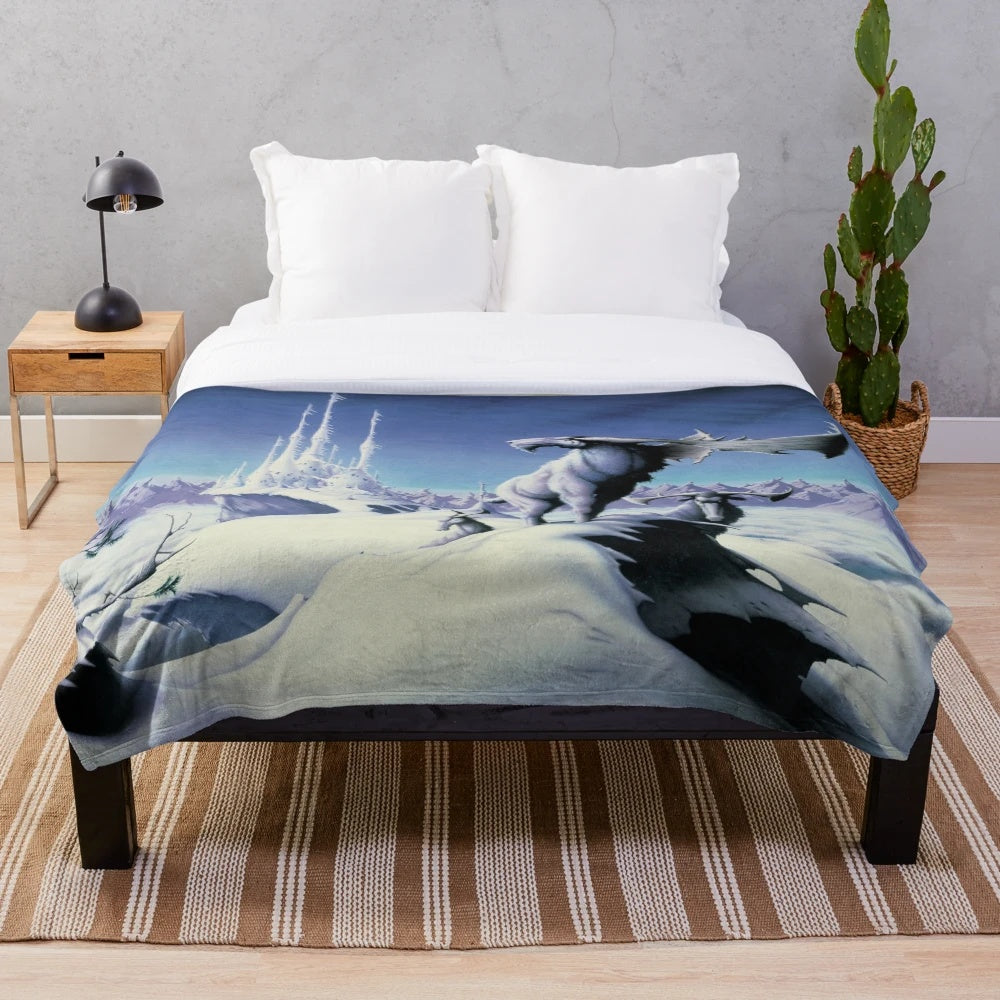 Mirador plush blanket featuring a winter wonderland scene with elk and moose
