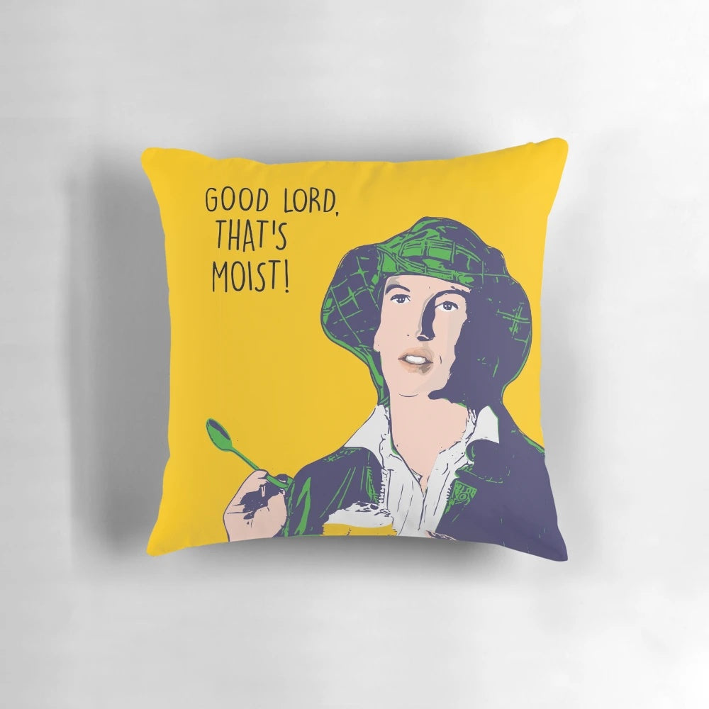 A pop art-style pillow featuring a playful design of comedian Miranda Hart from the British TV show "Miranda".