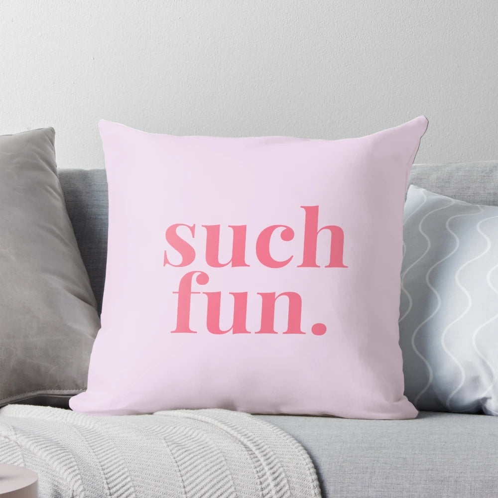 Miranda Hart-inspired "Such Fun" decorative pillow for British TV comedy lovers