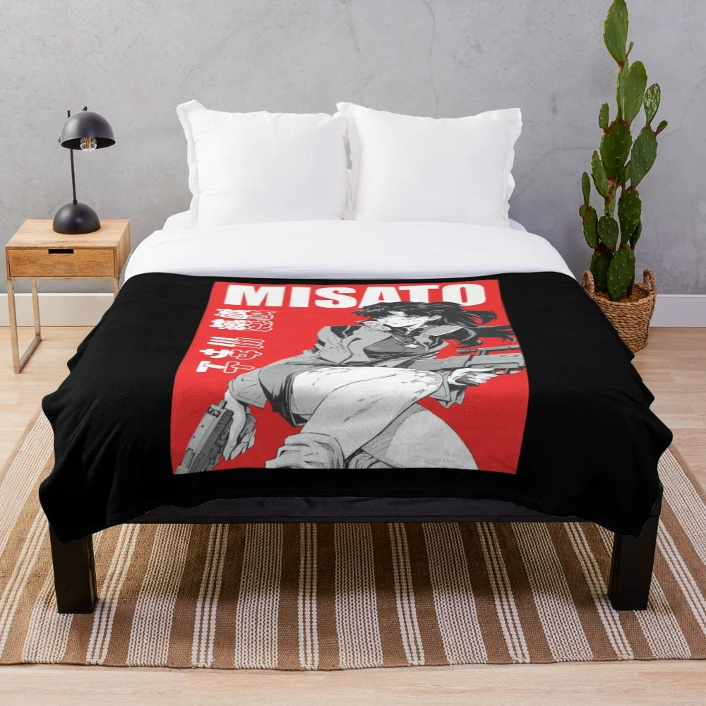 Misato Katsuragi inspired black and white plush blanket