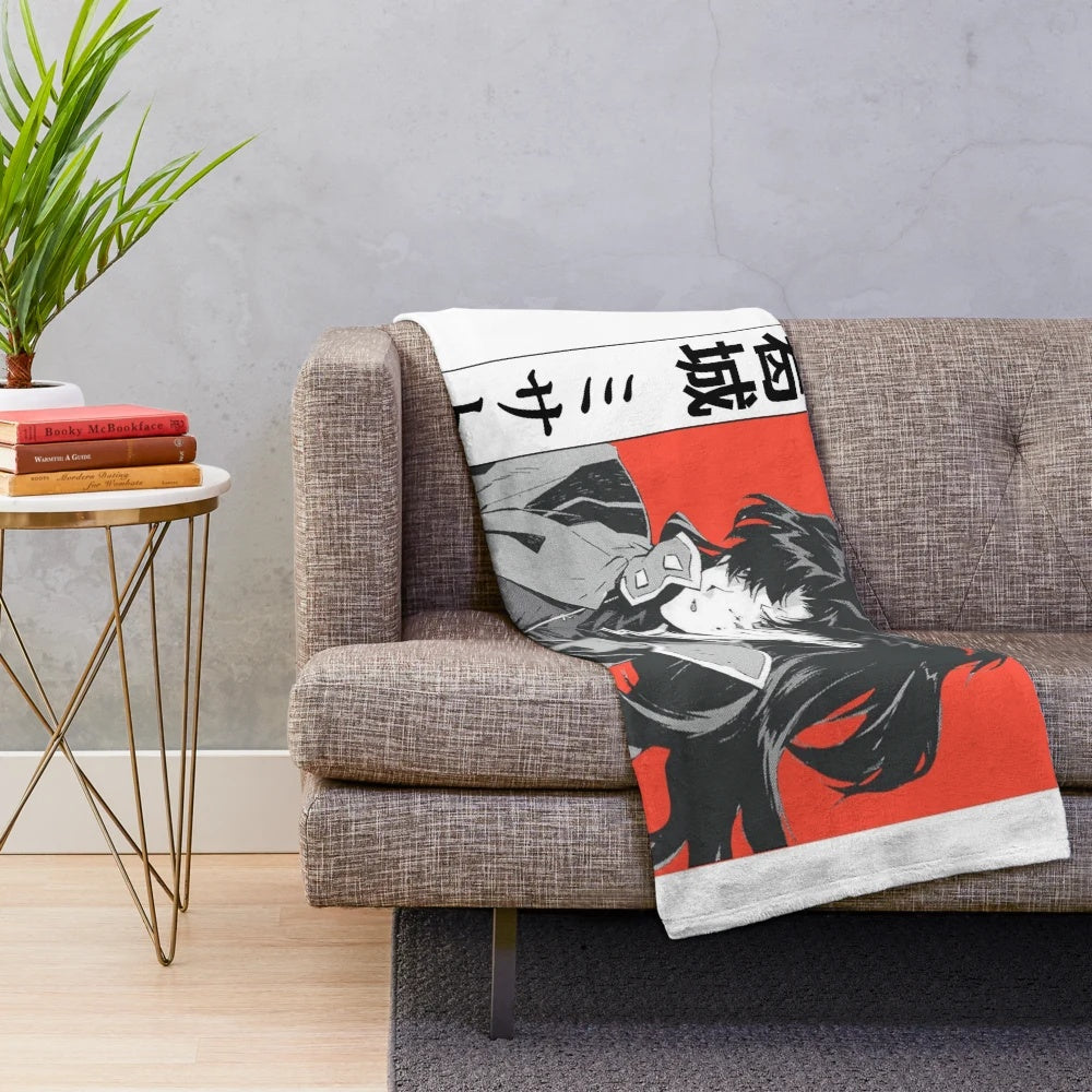 Misato Katsuragi inspired plush blanket with anime character artwork