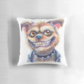 Vibrant watercolor painting of a mischievous, grinning dog with a spiked collar and a wild expression