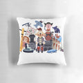 Cute and quirky Misfit Toys decorative Christmas pillow with Rudolph the Red-Nosed Reindeer design.