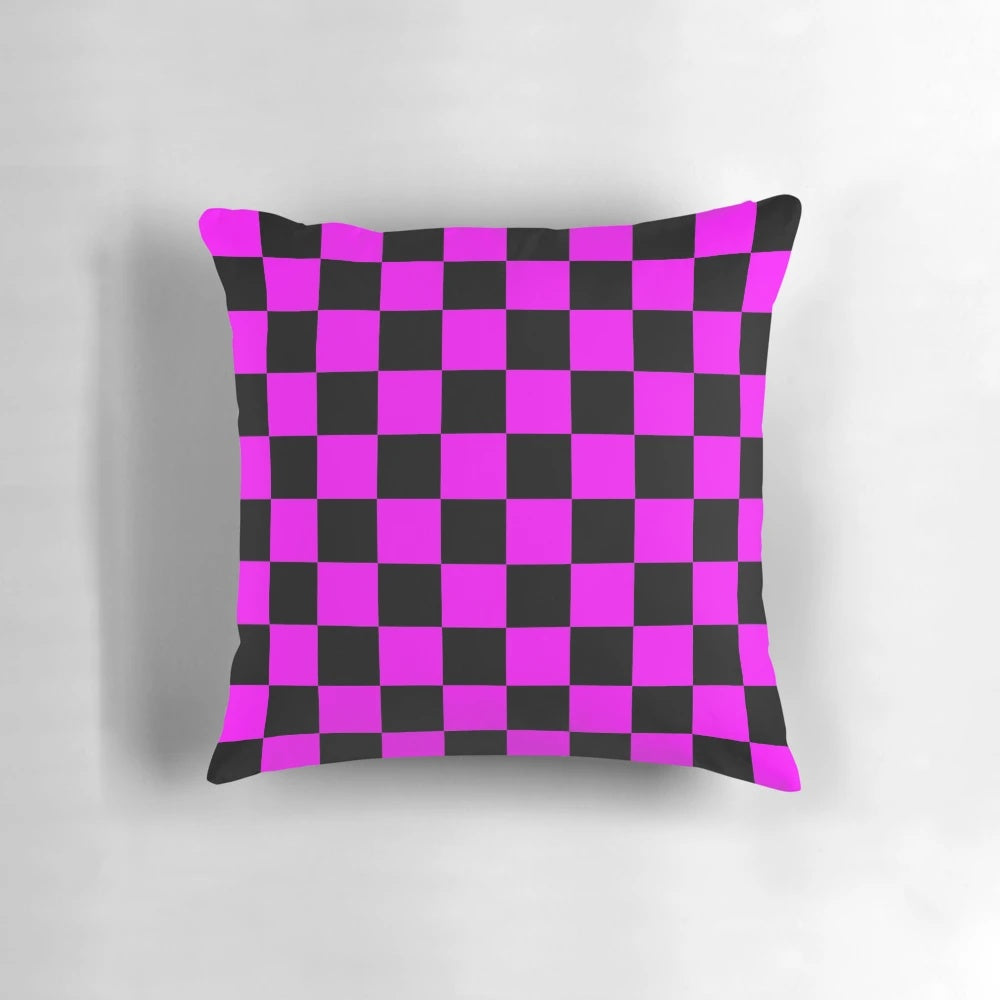 Missing Texture Pillow featuring a unique grid pattern in hot pink and black