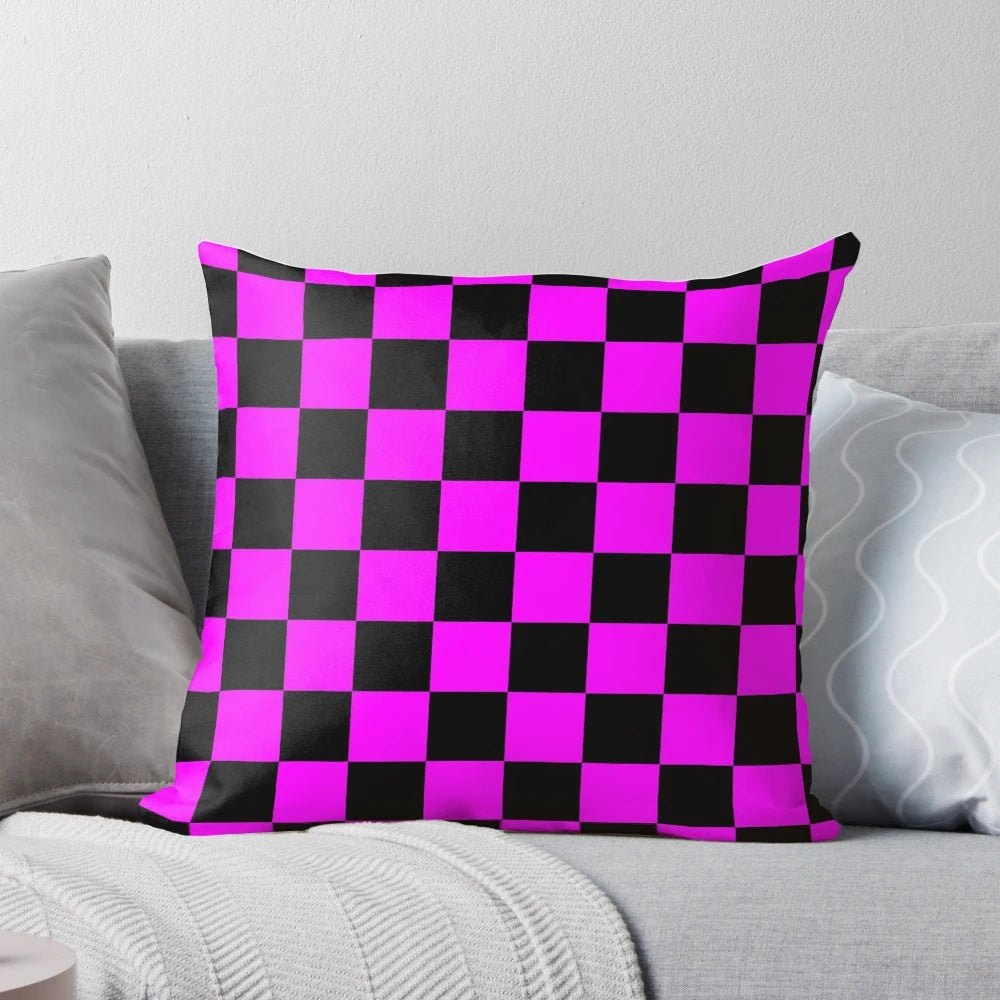 Missing Texture Pillow featuring a unique grid pattern in hot pink and black