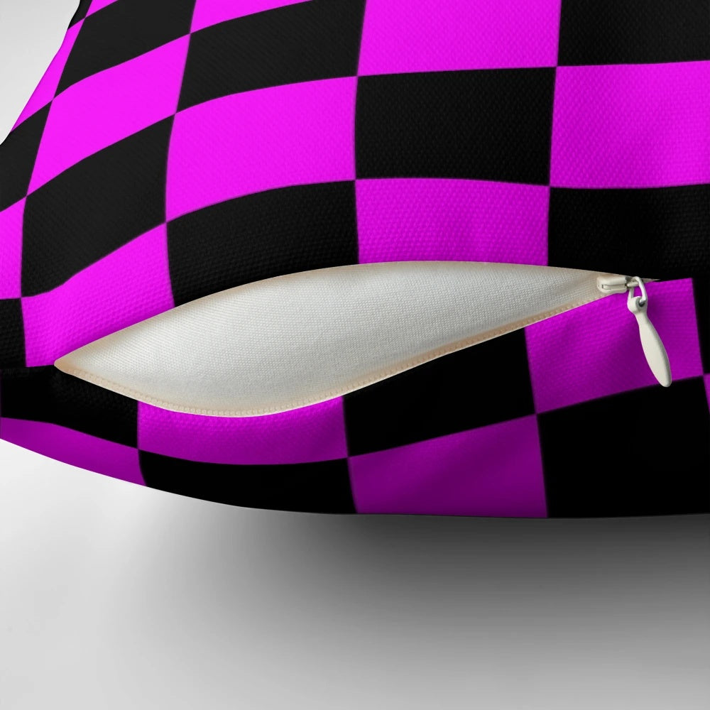 Missing Texture Pillow featuring a unique grid pattern in hot pink and black