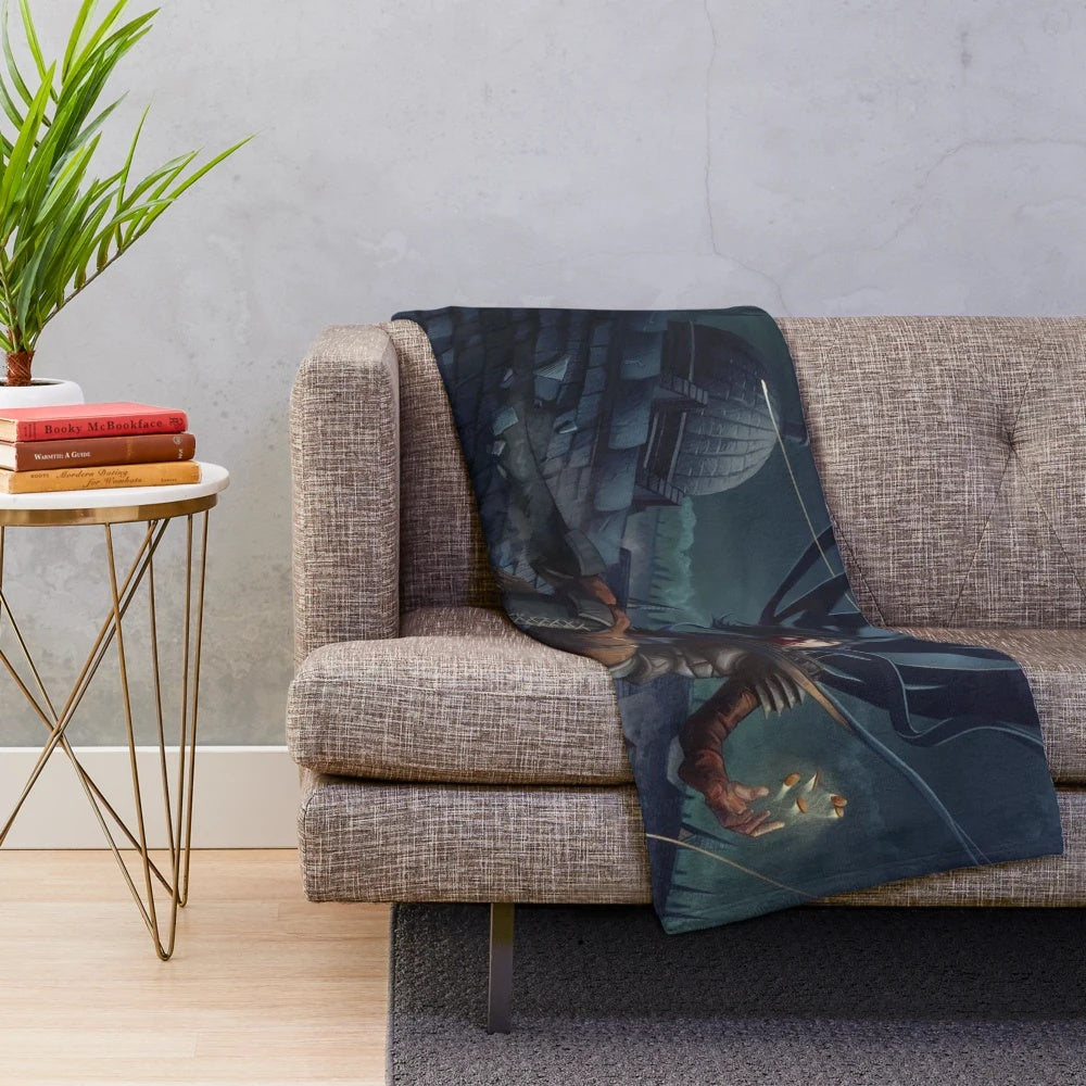Mistborn Novel Series themed plush blanket featuring fantasy character artwork